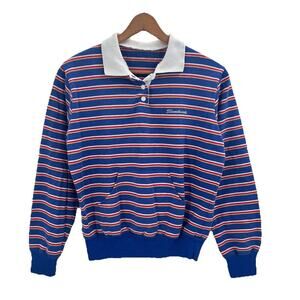 Vintage 70s Sweatworks Blue Striped Pullover Sweatshirt USA